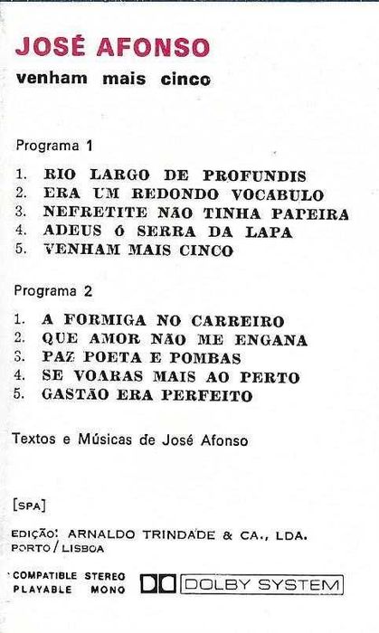 José Afonso	- - - - -		Venham Mais Cinco	- - - - -	K7