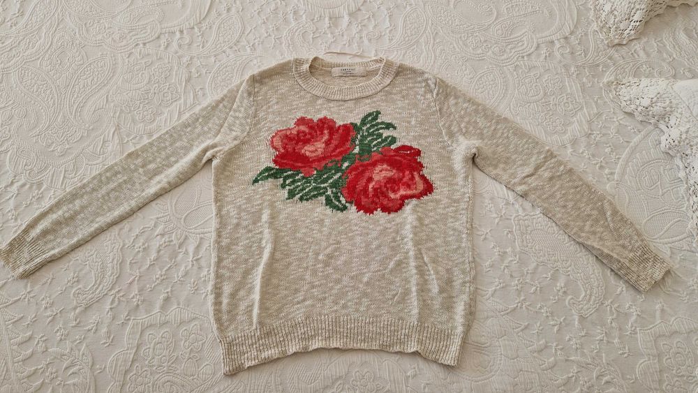 Blusa de malha estampada flores, Zara, tamanho S