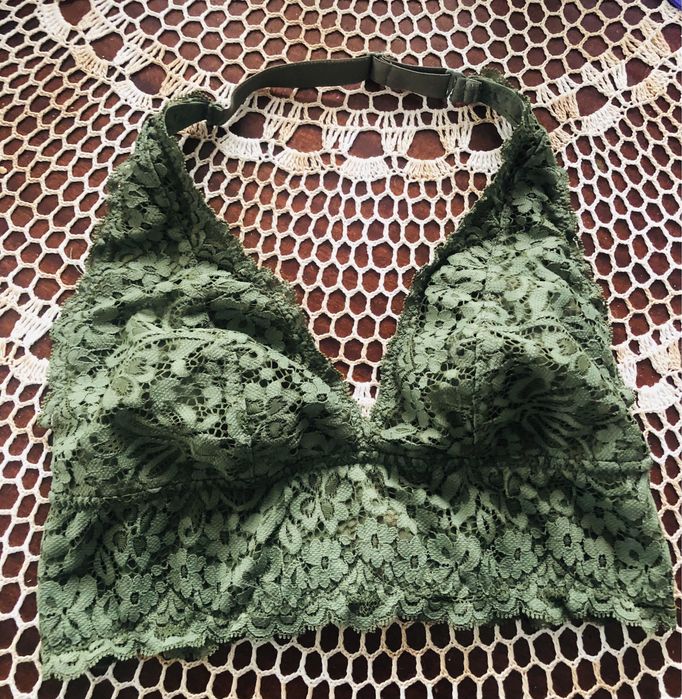Hunkemöller Zielony Biustonosz z koronką halterneck M