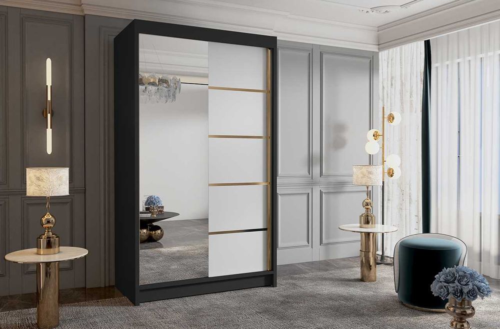 SZAFA przesuwna V100 cm szeroka NOWA KASZMIR GARDEROBA z półkami