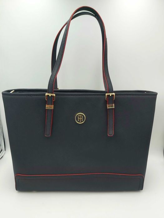 Torebka TOMMY HILFIGER granatowa czerwona torba shopperka pojemna
