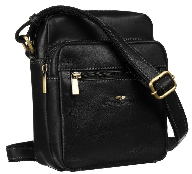 Torba Męska PETERSON Skórzana Listonoszka na Ramię Mała z Kieszonkami