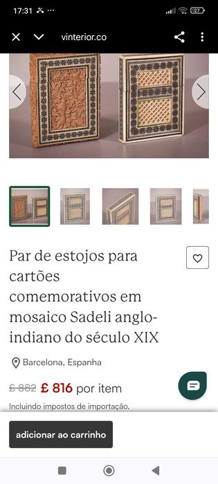 Cartoneira Nobre Anglo-indiana Mosaico Sadeli Séc XIX 10,2 cm