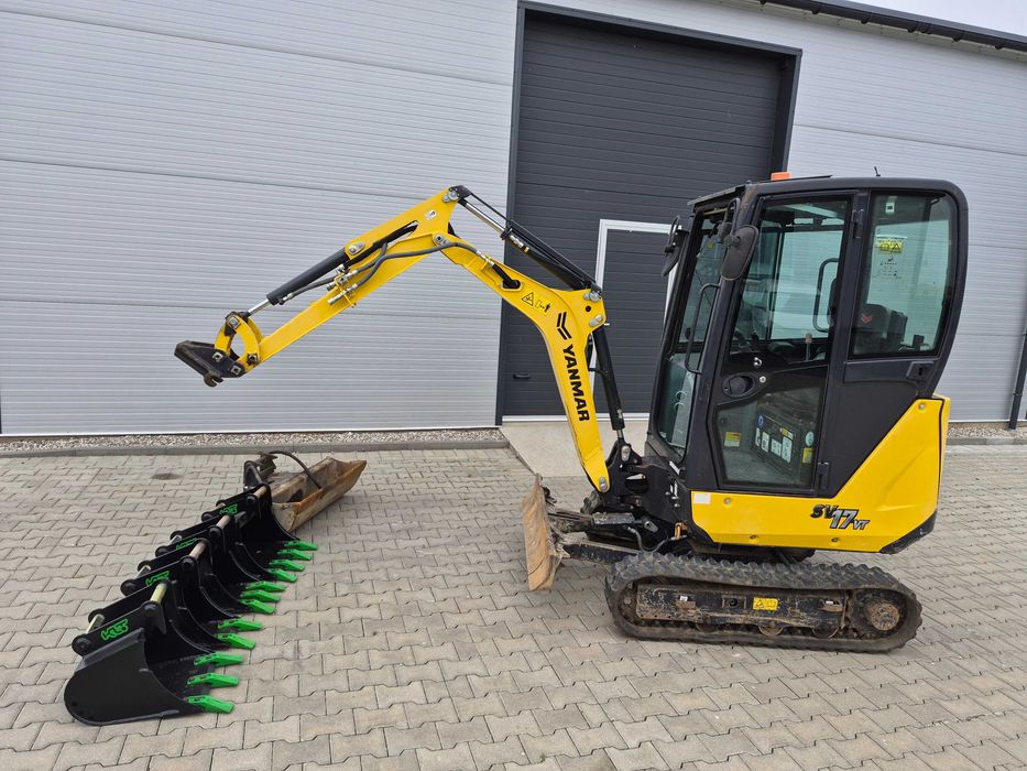 Wynajem - Minikoparka Yanmar SV17VT z wiertnicą hydrauliczną, kompletem łyżek i przyczepą – wypożyczalnia sprzętu - wypożyczalnia samochodów.