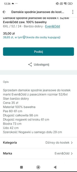 Spodnie jeansowe damskie z paseczkiem r. 52
