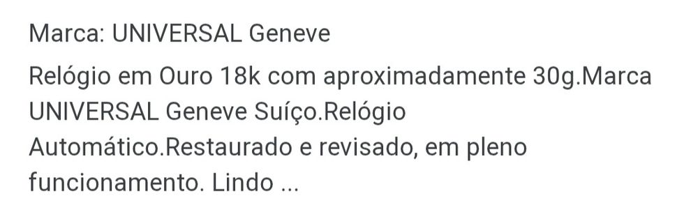 Relógio Universal Geneve em ouro 18K