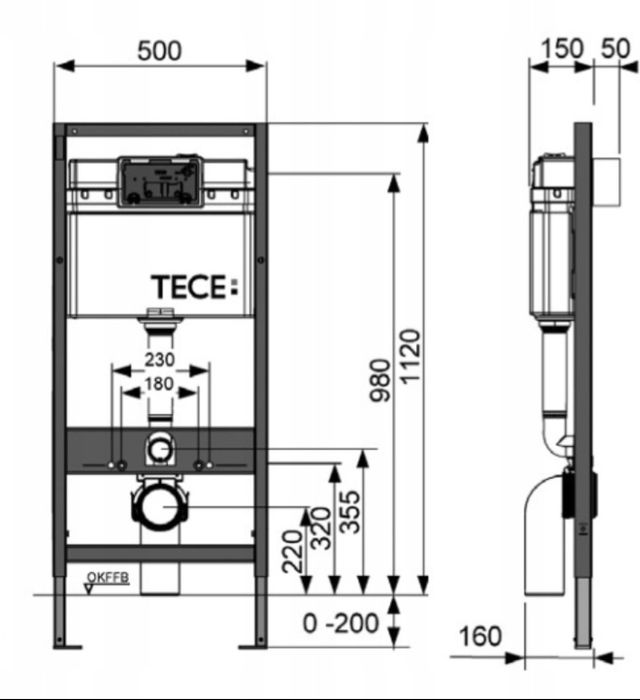 TECE Stelaż podtynkowy do WC, wysokość 112 cm Tece Base