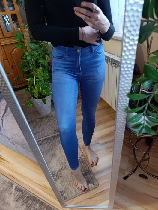 Rurki damskie dżinsowe niebieskie S 36 średni stan skinny jeans