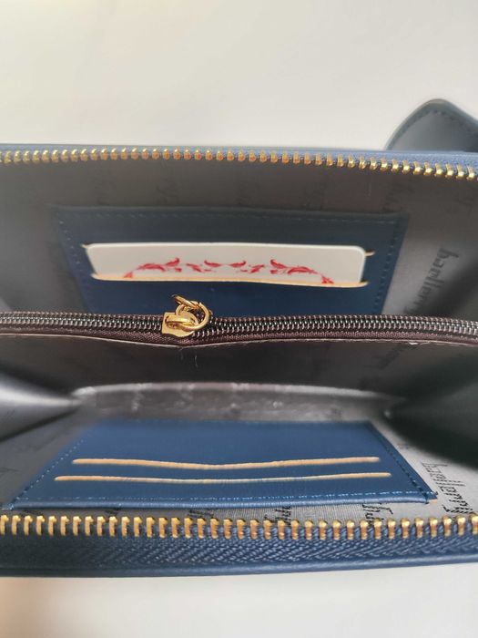 Portfel Mini Torebka Z Kieszenią Na Telefon Skóra Niebieski