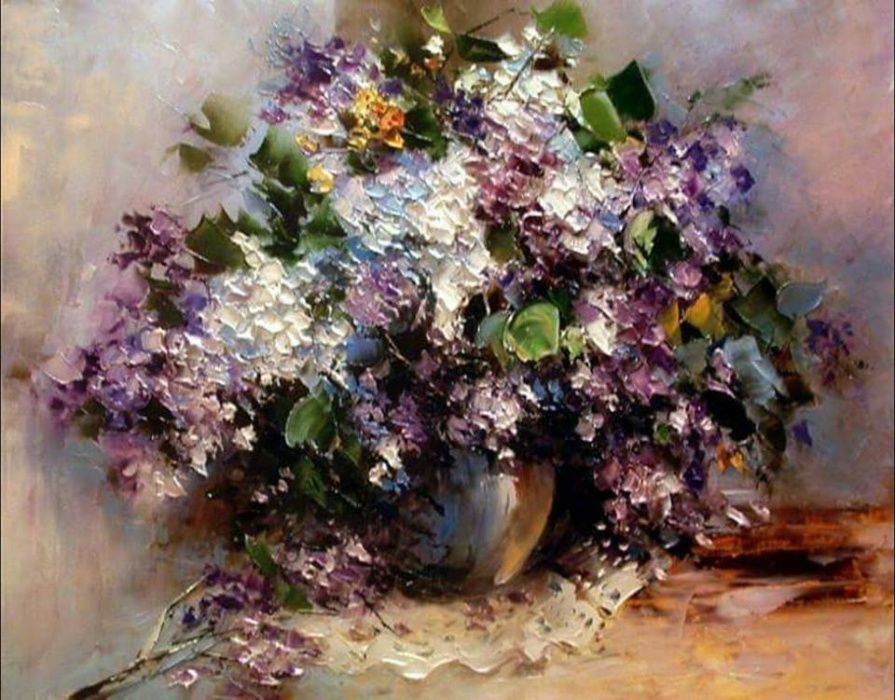 Kowalik - Bzy II - 50x40cm Obraz Olejny Martwa Natura Kwiaty