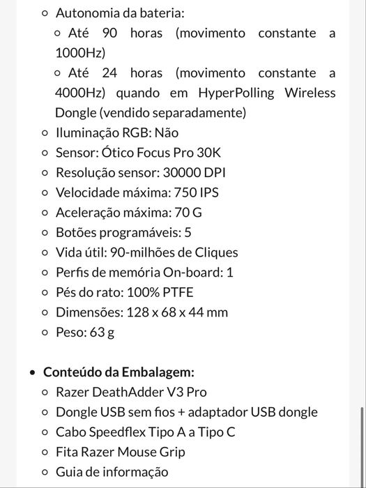 Rato Razer Deathadder V3 Pro