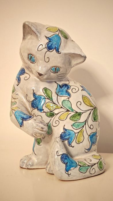 Piękny kot z terakoty, vintage, włoska ceramika Mancioli