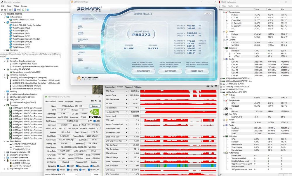 Gamingowy Ryzen 3600 + GTX1070 8GB + 32GB DDR4 HDD + SSD