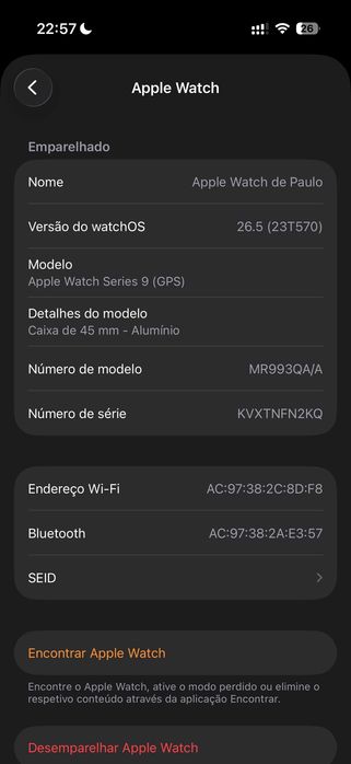 Apple Watch Series 9 - 45mm Preto - Como novo