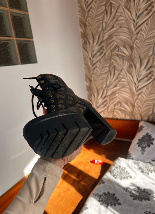 Oryginalne buty botki guess 38 sznurowane obcas słupek brązowe czarne