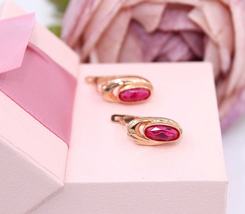 Złote kolczyki p.585/5,48g z różowymi kamieniami