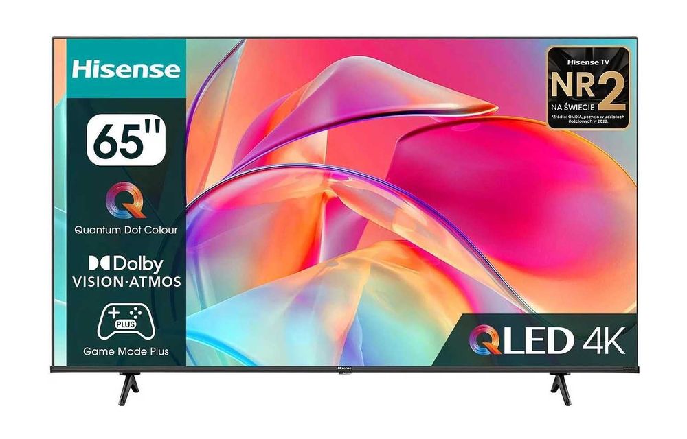Nowy QLED Hisense 65 cali 4K UHD hdr Smart WIFI DVB-T2 65E7KQ gw12m