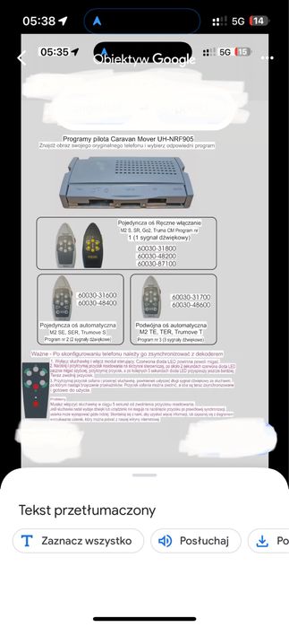 Pilot mover nowy rozne rodzaje truma