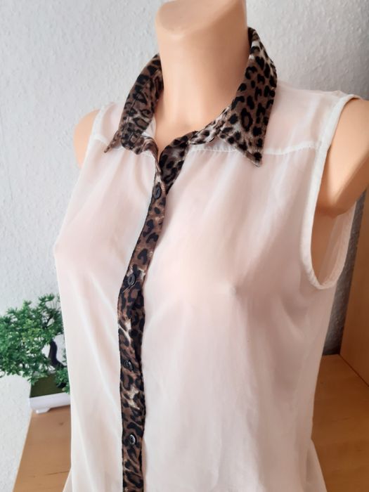 SELECT Nowa elegancka kremowa bluzka koszula Kołnierzyk w panterkę M L
