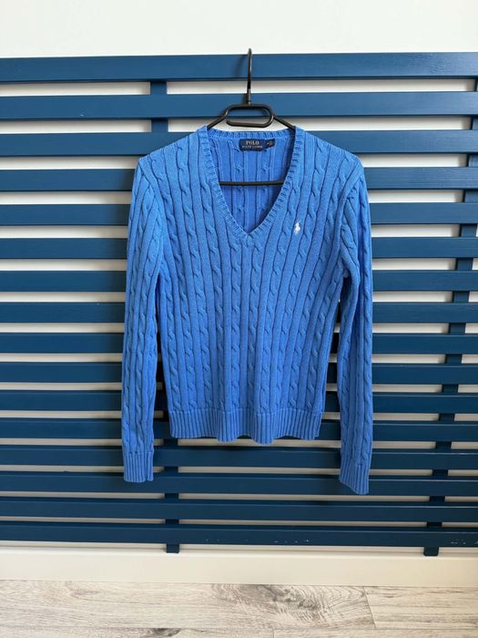 Polo Ralph Lauren M women’s v-neck blue logo warkocz niebieski  casual style