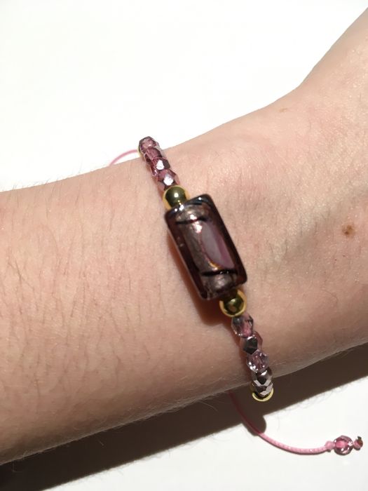 Bransoletka różowa ze szkłem weneckim handmade