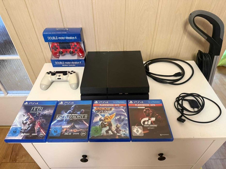 PlayStation 4 ,2 pady,4 gry,okablowanie