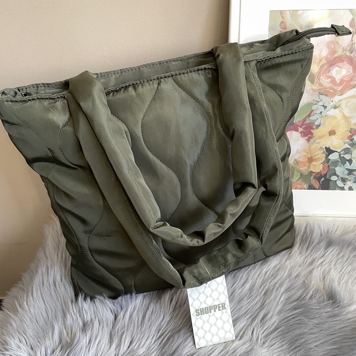 Torba duża khaki zieleń pikowana torebka shopper wiosna zamek