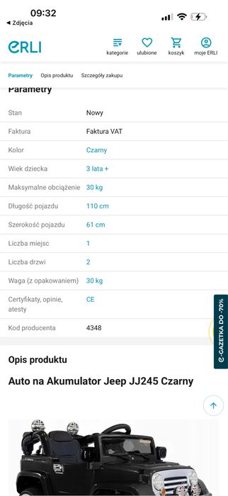 Auto na akumulator jeep cross elektryczny na pilota czarny samochod duzy