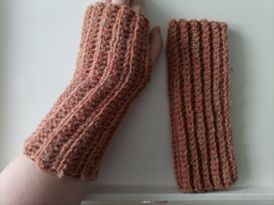Handmade długie mitenki rękawiczki pomarańczowe grube