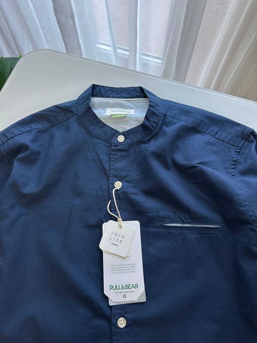 Темно-синя чоловіча сорочка Pull&Bear S розміру, нова slim fit