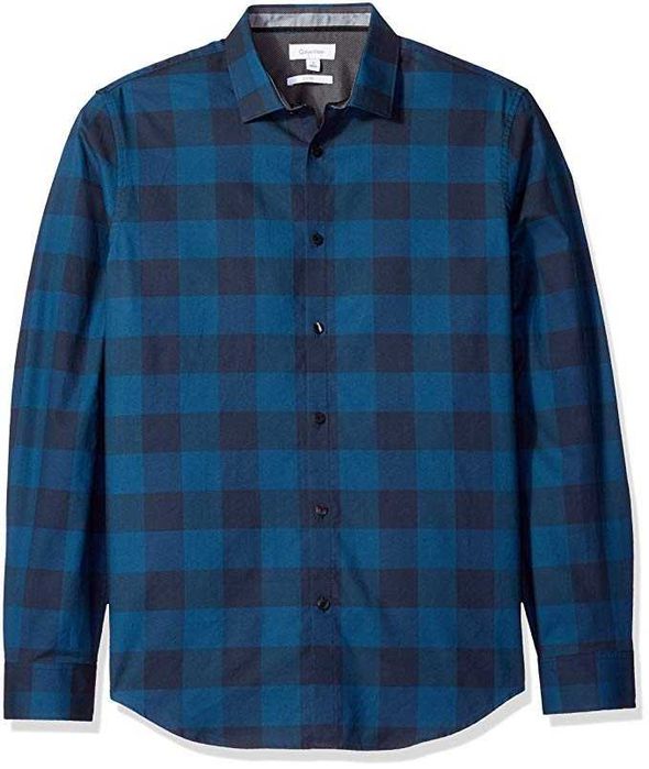 СКИДКА — Calvin Klein Мужская Рубашка Синяя Черная Клетка Брендовая