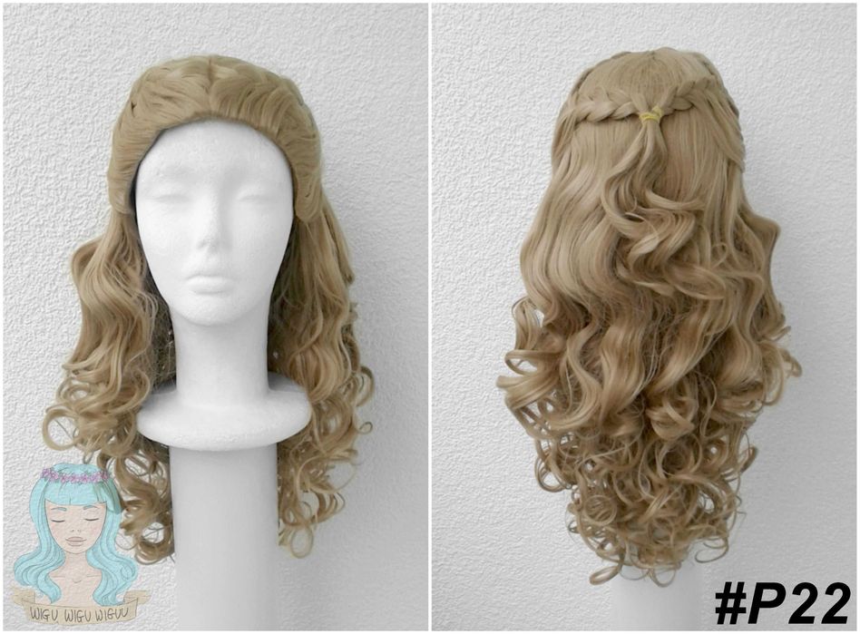 Piaskowa jasna brązowa blond peruka bez grzywki z warkoczami cosplay