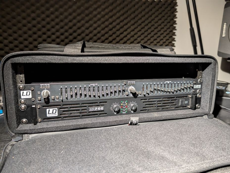 Amplificador PA e equalizador LD Systems com mala rack