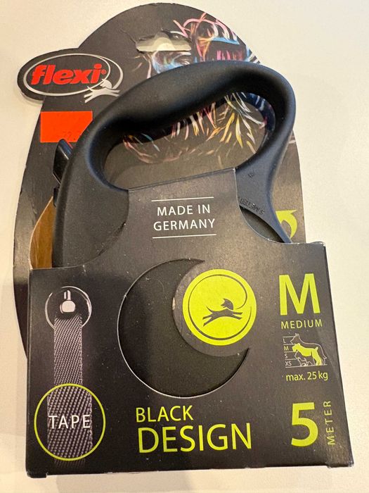 Smycz Flexi Black Design M taśma 5m 25kg biała nowa