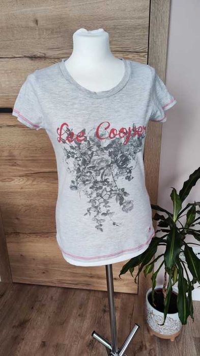 T-shirt Lee Cooper szary logo kwiaty róże vintage M