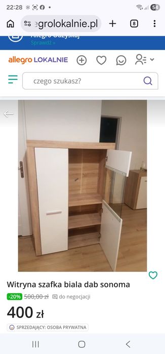 Witryna szafka sonoma biala