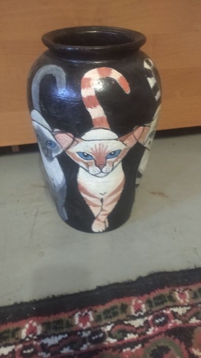 Напольная ваза Коты керамика ручная роспись