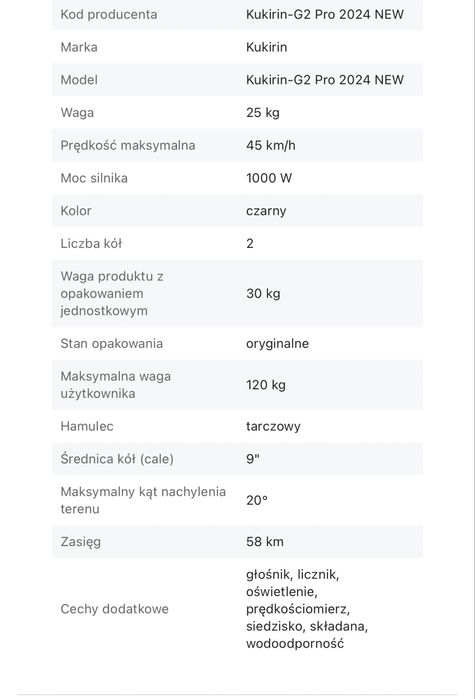 Hulajnoga elektryczna Kukirin g2Pro