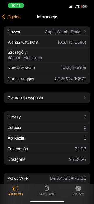 Apple watch, wszystko sprawne pomimo rozbicia.