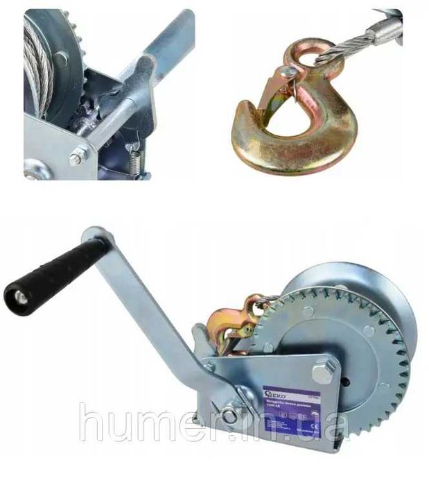 Лебідка барабанна ручна Geko 454 кг | 10 м | трос 4 мм