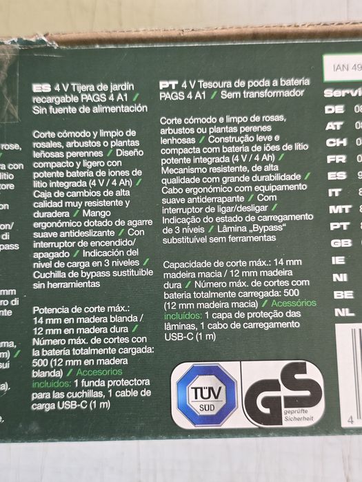 PARKSIDE 4V Tesoura de Jardim Sem Fio