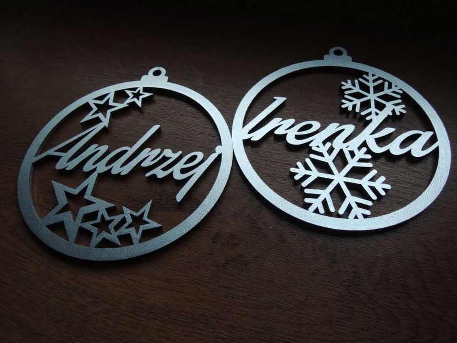 3 x Bombka ażurowa  imie dziecka drewno ok 11x10cm