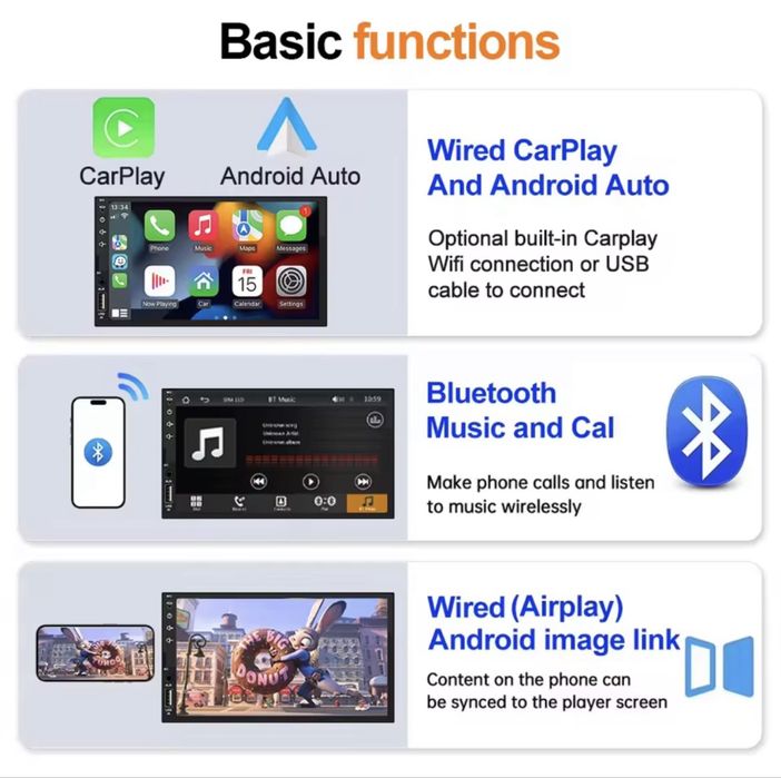 Автомагнітола 7 дюймів CarPlay Android Auto камера 1DIN