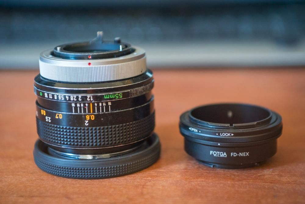 Objectiva Canon FD 55mm f/ 1.2 + adaptador FD-NEX