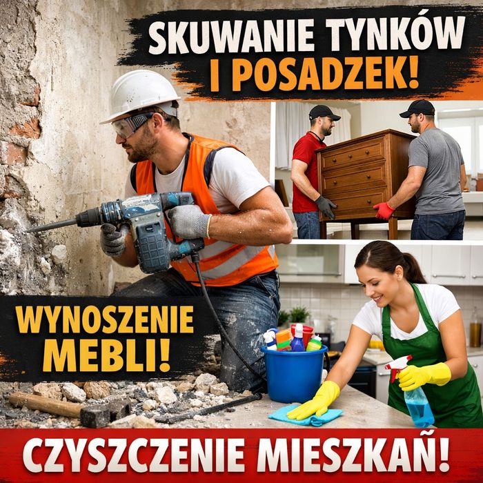 Skuwanie tynków, podłóg,opróżnianie mieszkań przed remontem,tanio!
