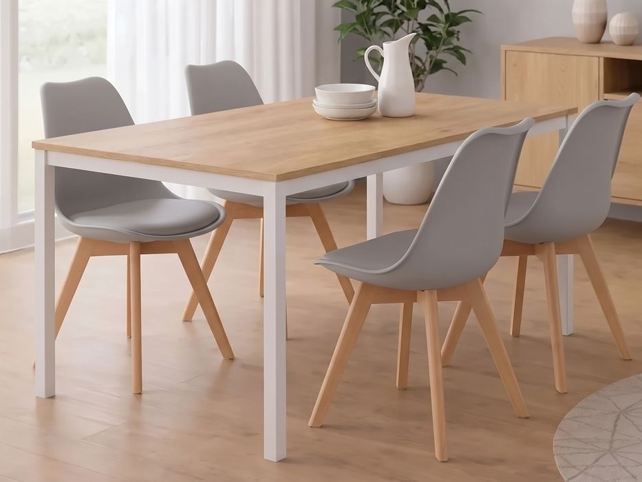 NOWY Stół z 4 Krzesłami z Poduszką Loft 120x60 Biały Dąb Sonoma Dąb Postarzany Krzesła Skandynawskie Białe Szare Czarne Kuchnia Jadalnia FAKTURA!