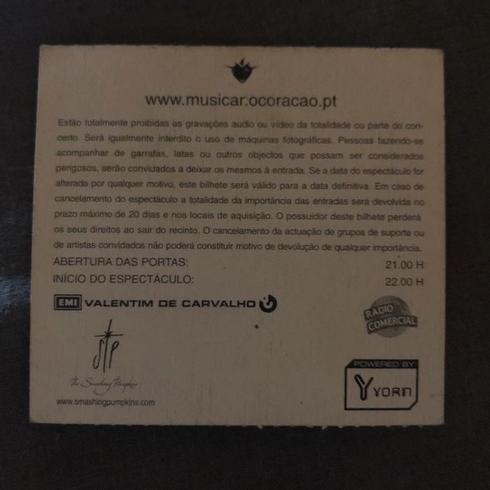 Bilhetes de concerto para fã ou colecionador desde...