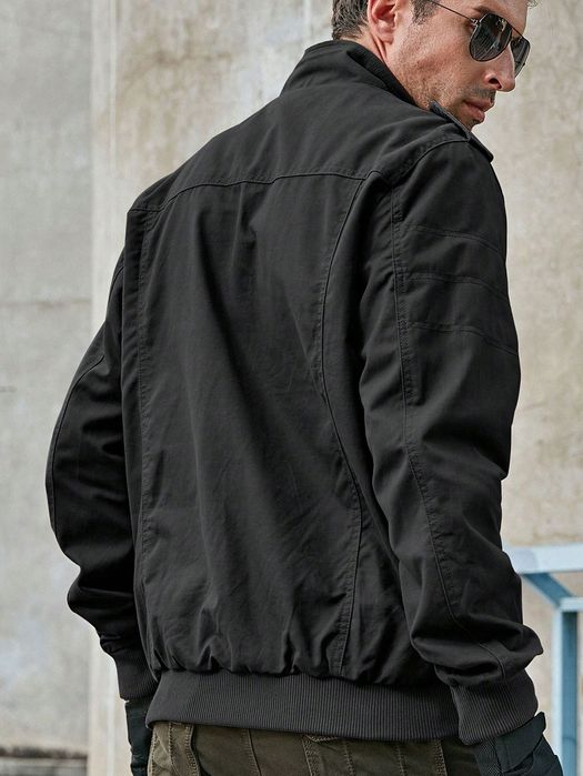 Kurtka Męska Przejściowa Ze Stójką Czarna Casual Shein Xxl