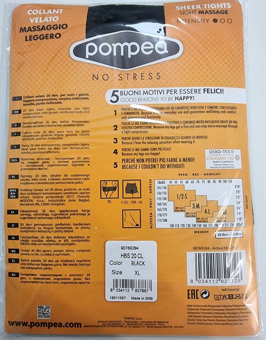 Pompea czarne rajstopy, 20 den., roz.xl nowe