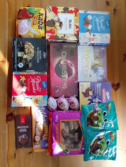 Zestaw słodyczy Milka czekolada ptasie mleczko Wedel pistacja merci wiśnie w czekoladzie